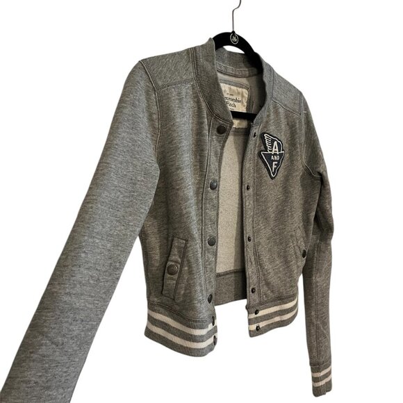 Y2K Abercrombie & Fitch Grey Varsity Bomber Jacket Patchwork Logo Size: Medium - Picture 3 of 7